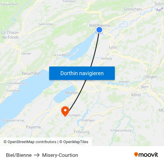 Biel/Bienne to Misery-Courtion map