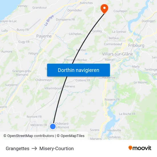 Grangettes to Misery-Courtion map