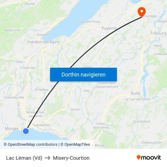 Lac Léman (Vd) to Misery-Courtion map