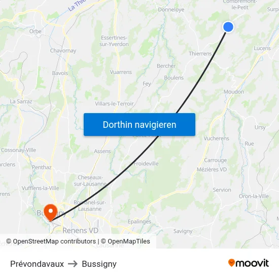 Prévondavaux to Bussigny map