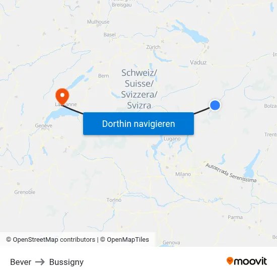 Bever to Bussigny map