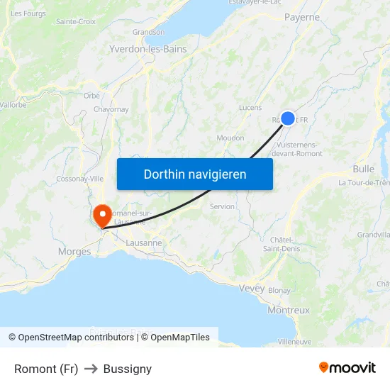 Romont (Fr) to Bussigny map