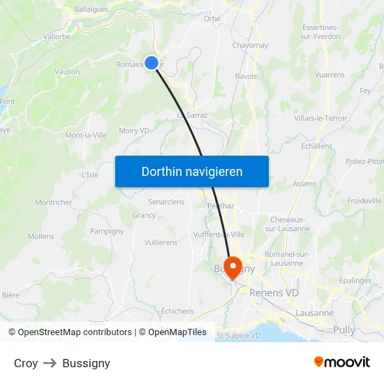 Croy to Bussigny map
