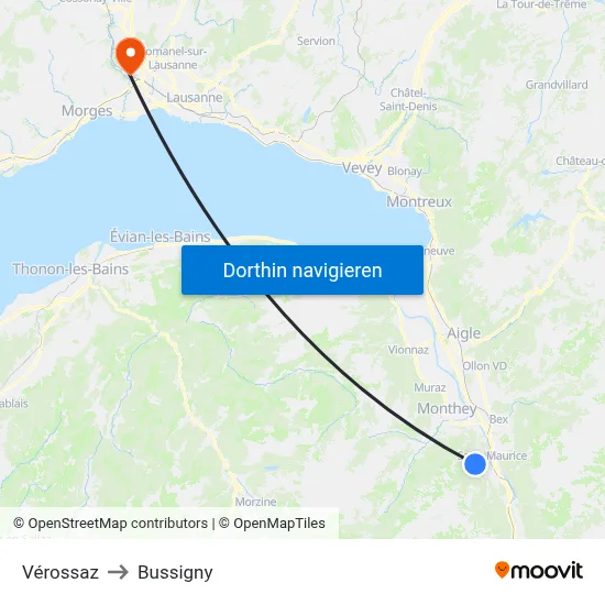 Vérossaz to Bussigny map