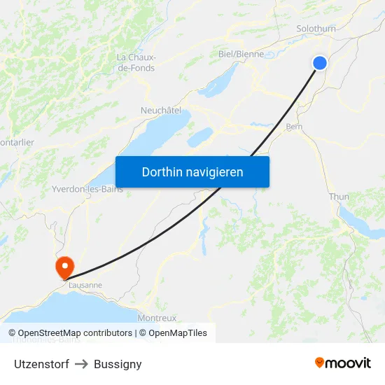 Utzenstorf to Bussigny map