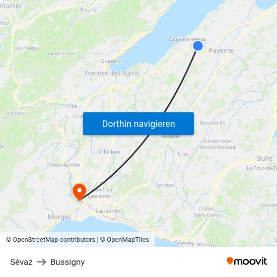 Sévaz to Bussigny map