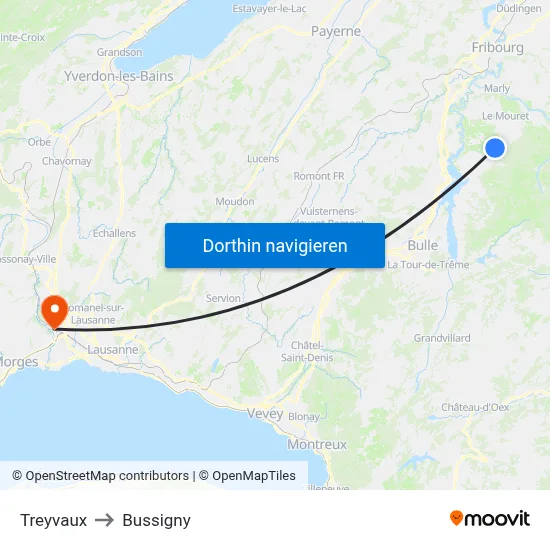 Treyvaux to Bussigny map