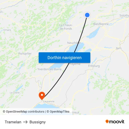 Tramelan to Bussigny map