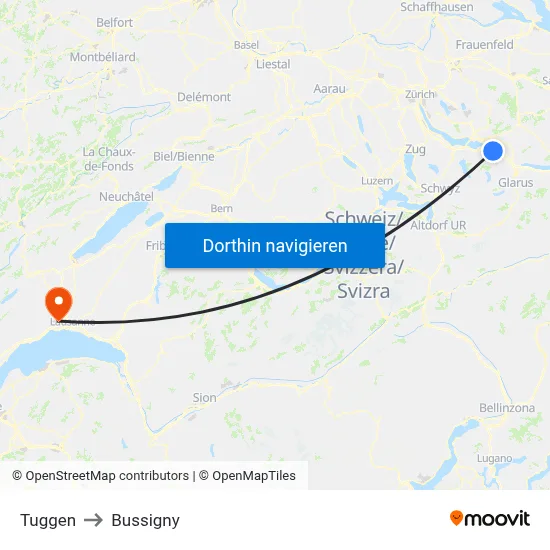 Tuggen to Bussigny map