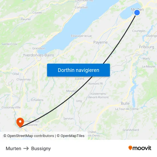 Murten to Bussigny map
