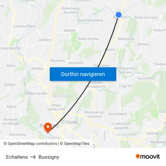 Echallens to Bussigny map