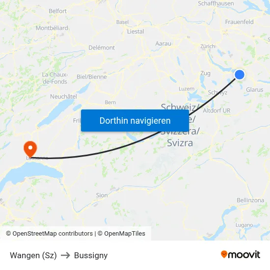 Wangen (Sz) to Bussigny map