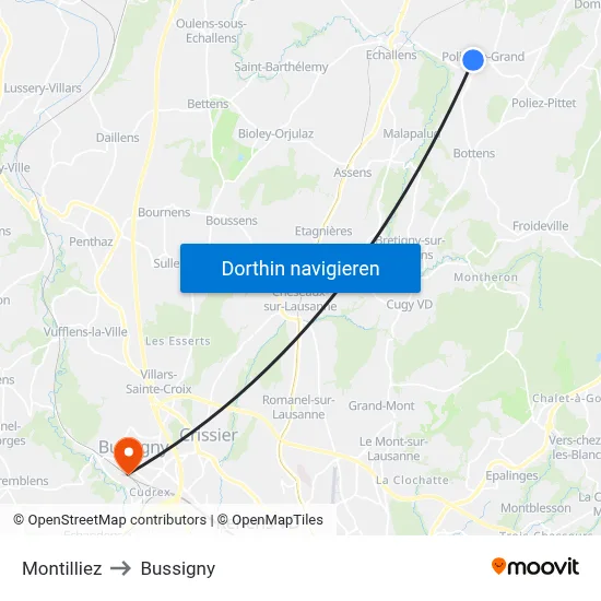 Montilliez to Bussigny map
