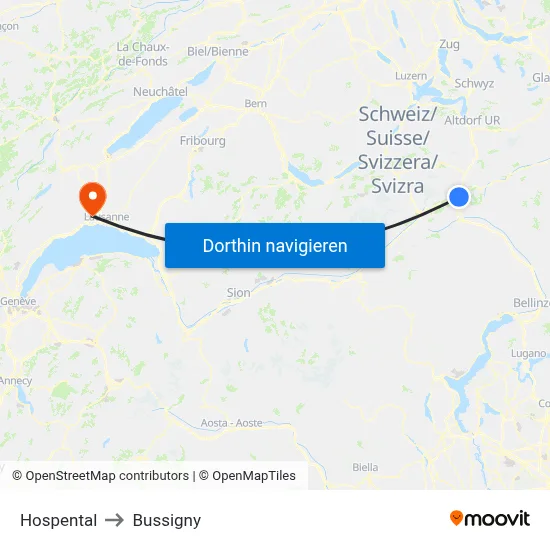 Hospental to Bussigny map