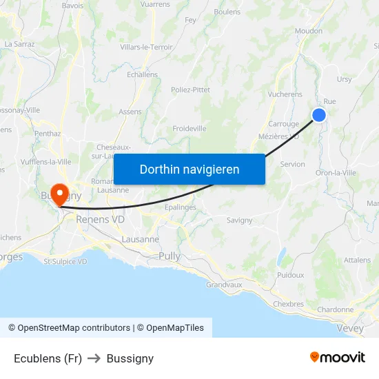 Ecublens (Fr) to Bussigny map
