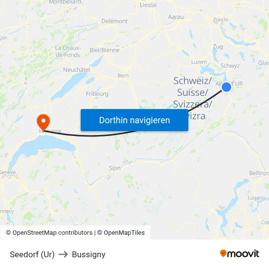 Seedorf (Ur) to Bussigny map