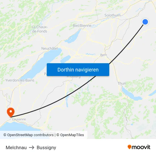 Melchnau to Bussigny map