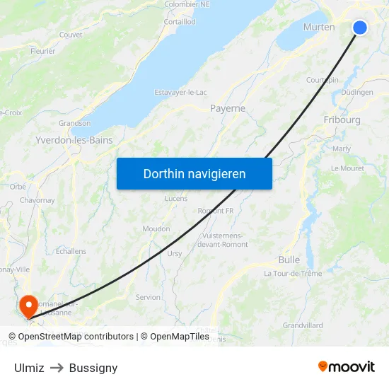 Ulmiz to Bussigny map