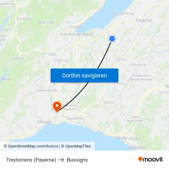 Treytorrens (Payerne) to Bussigny map