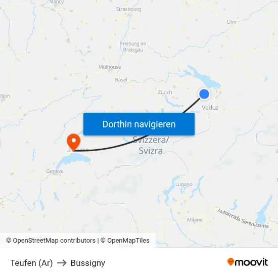 Teufen (Ar) to Bussigny map