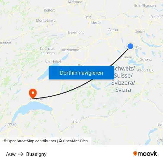 Auw to Bussigny map