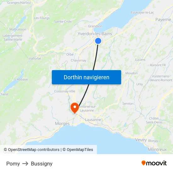 Pomy to Bussigny map