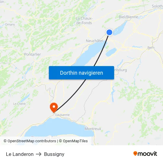 Le Landeron to Bussigny map