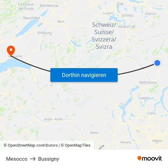 Mesocco to Bussigny map