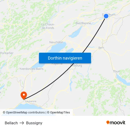 Bellach to Bussigny map