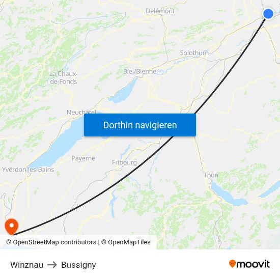 Winznau to Bussigny map