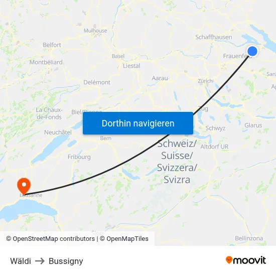 Wäldi to Bussigny map