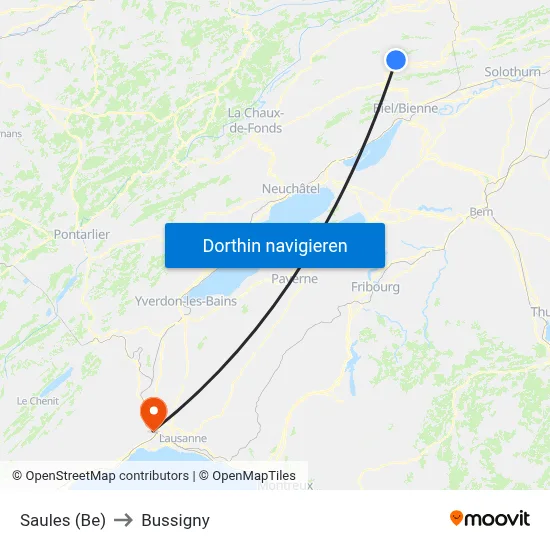 Saules (Be) to Bussigny map
