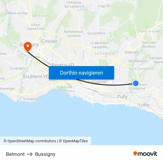Belmont to Bussigny map
