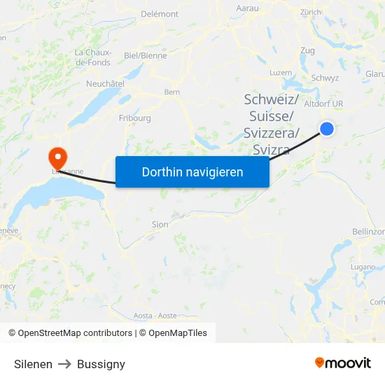 Silenen to Bussigny map
