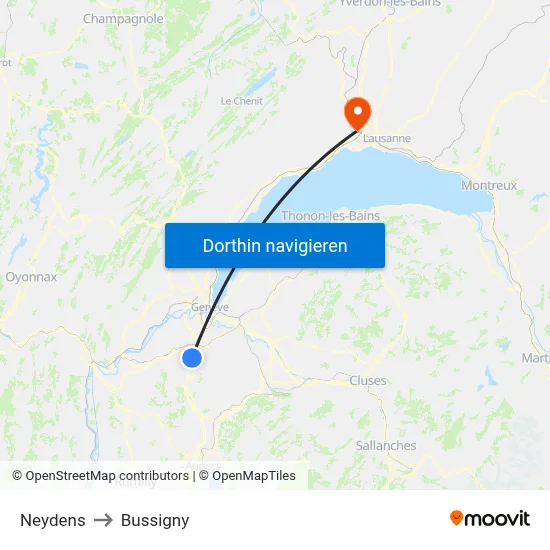 Neydens to Bussigny map