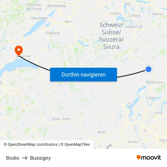 Bodio to Bussigny map