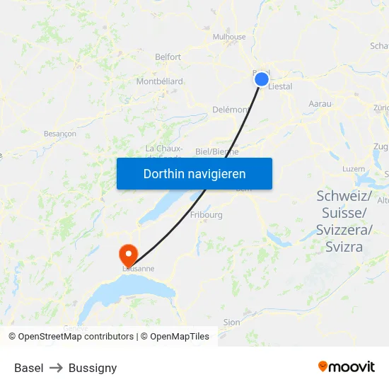 Basel to Bussigny map