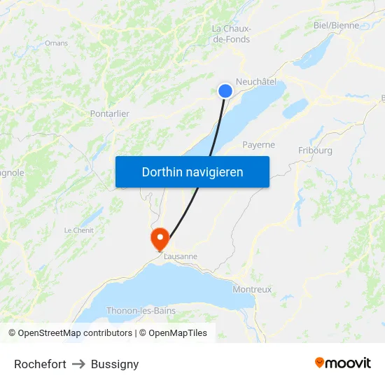 Rochefort to Bussigny map