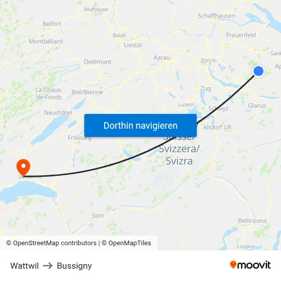 Wattwil to Bussigny map