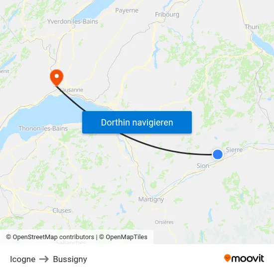 Icogne to Bussigny map