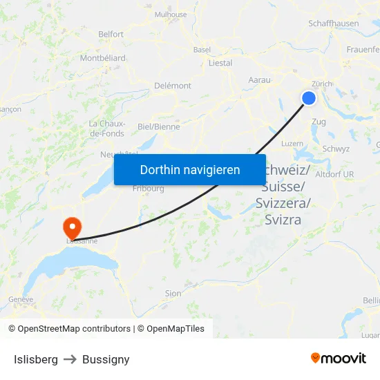 Islisberg to Bussigny map