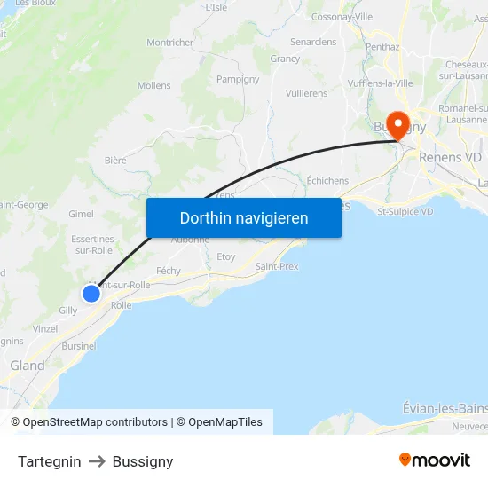Tartegnin to Bussigny map