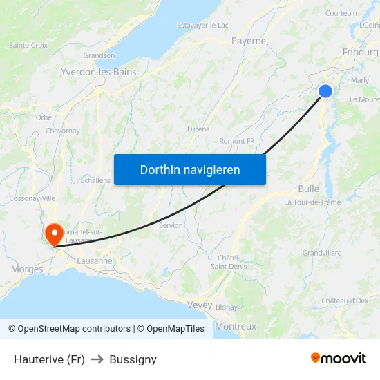Hauterive (Fr) to Bussigny map