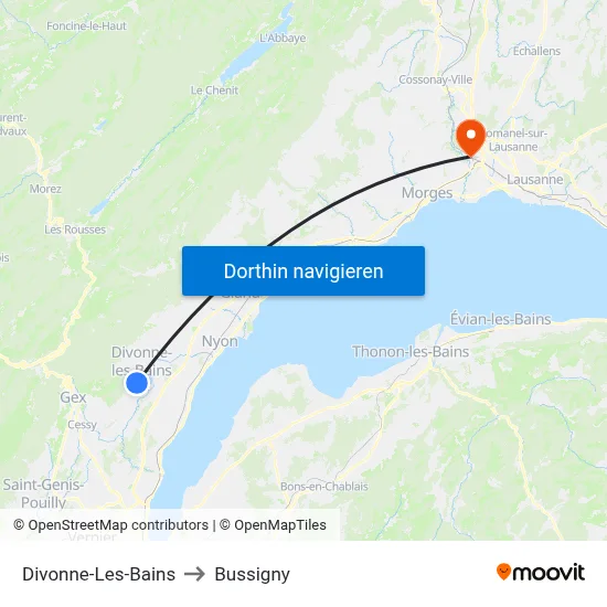 Divonne-Les-Bains to Bussigny map