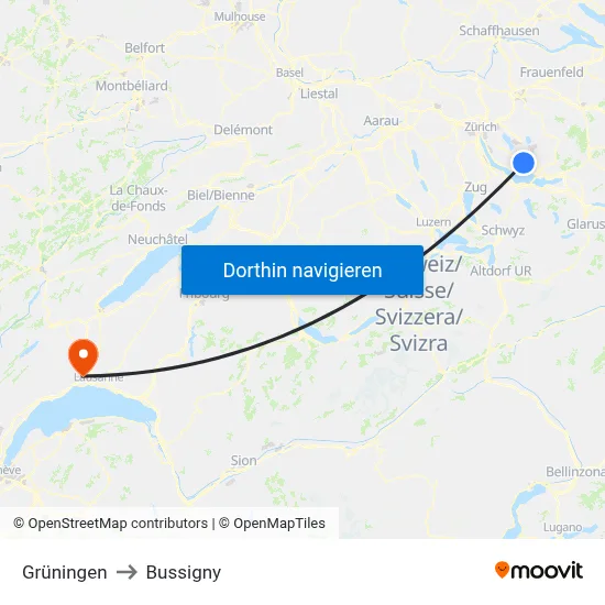 Grüningen to Bussigny map