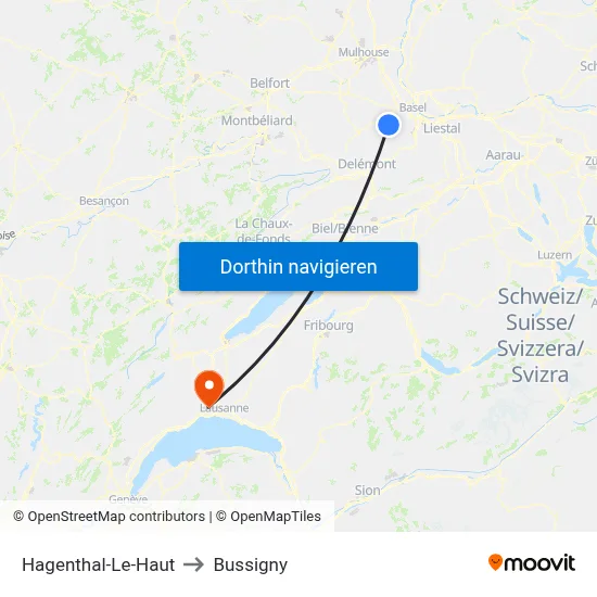 Hagenthal-Le-Haut to Bussigny map