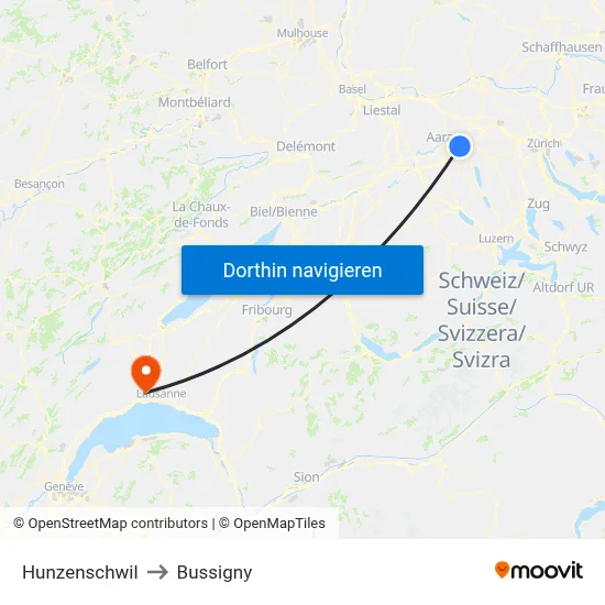 Hunzenschwil to Bussigny map
