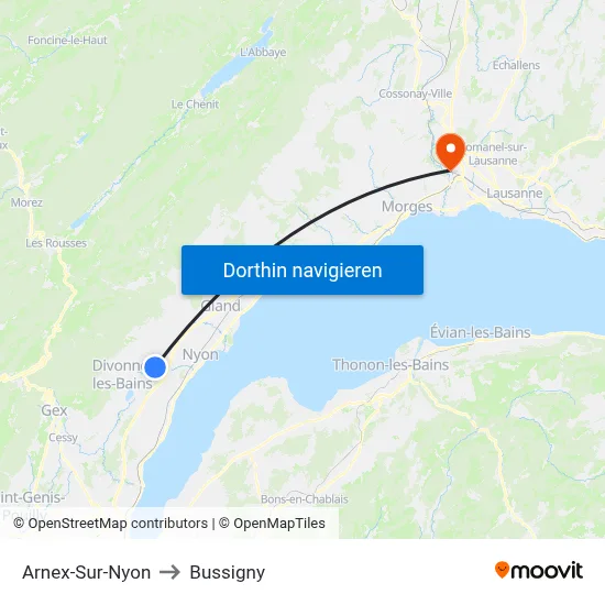 Arnex-Sur-Nyon to Bussigny map