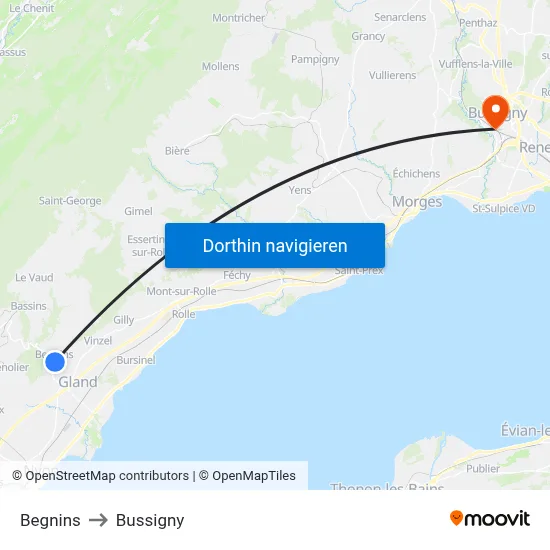 Begnins to Bussigny map