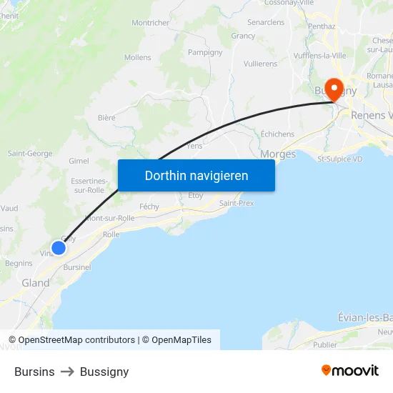 Bursins to Bussigny map